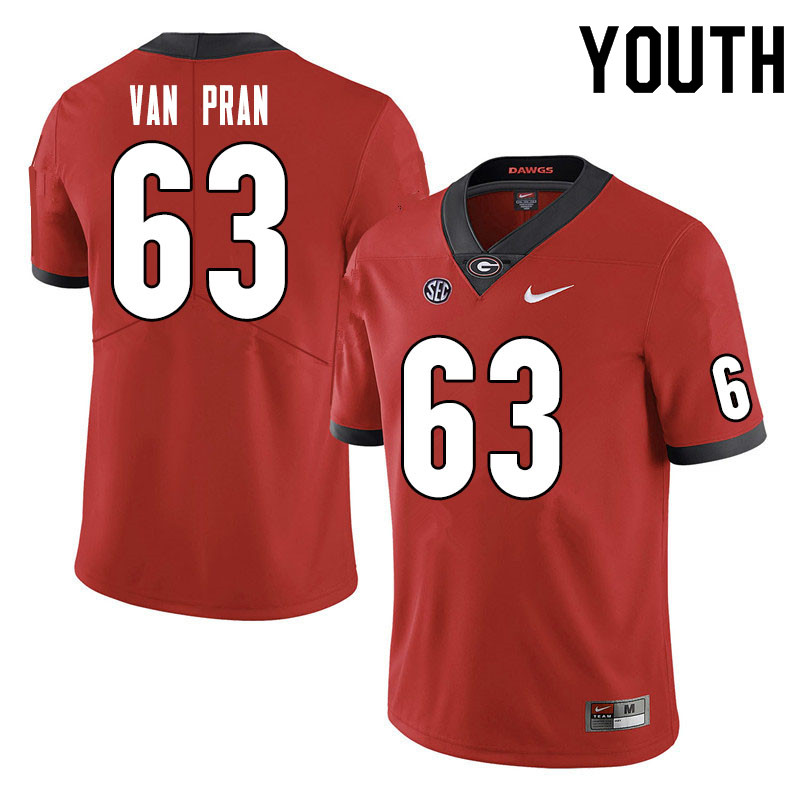 Georgia Bulldogs Youth Sedrick Van Pran #63 Red Stitched College UGA Football Jersey 23HJ010BP